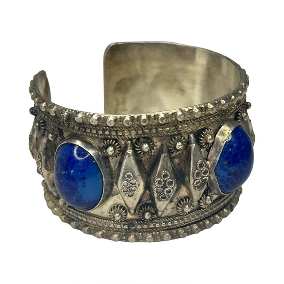 Jewelry - Silver Cuff Bracelet with Blue Stones
